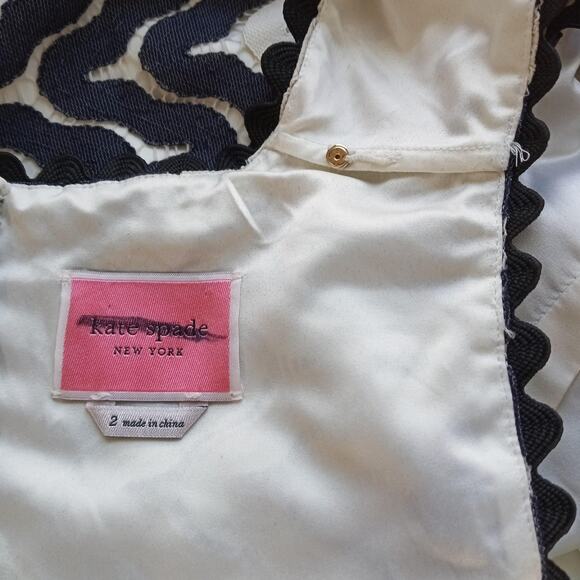 Kate Spade Shift Dress Sleeveless Lined S XS Black Blue White Lace Retro Ric Rac - Picture 6 of 7